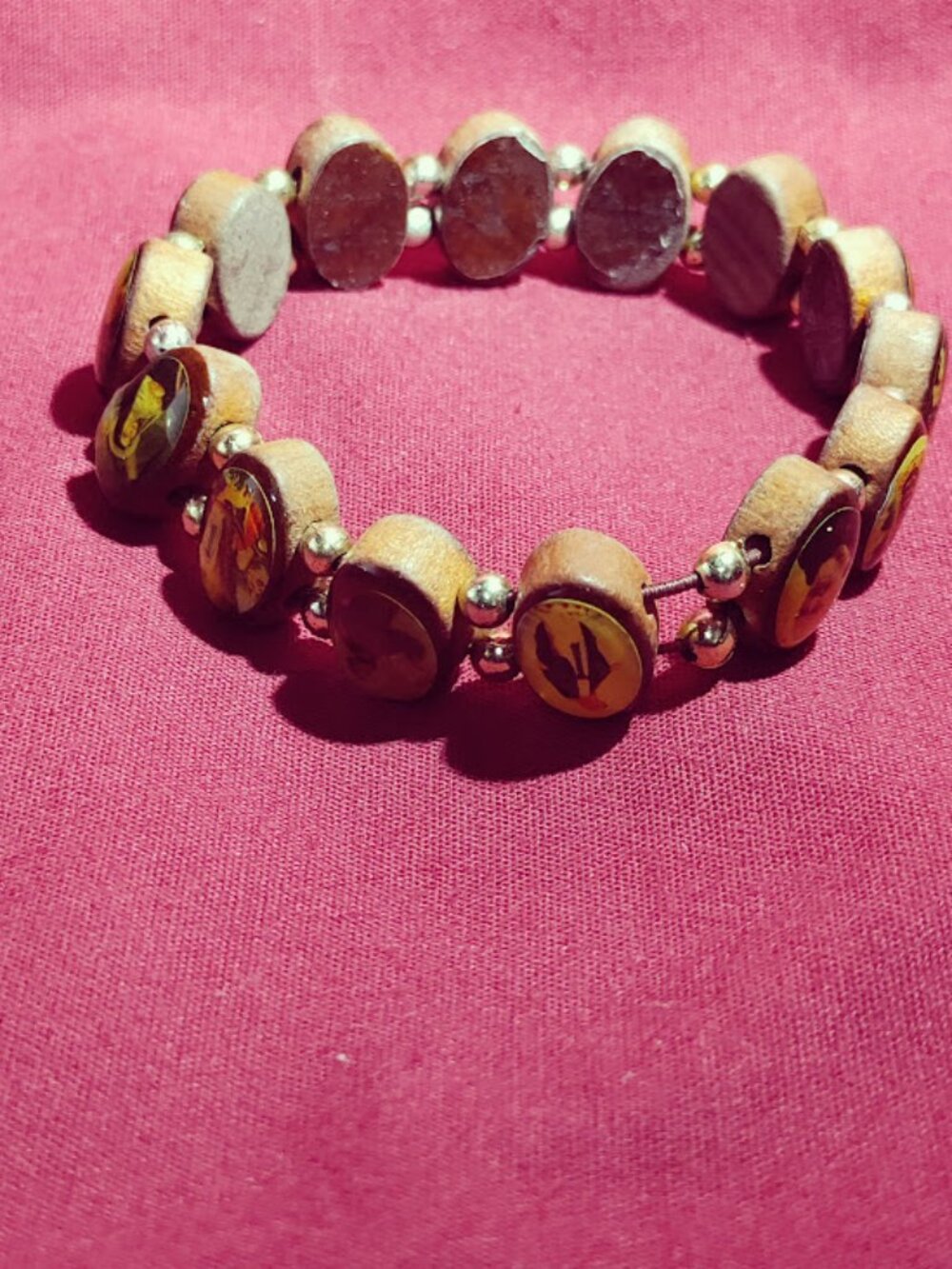 Catholic Saints Wood Icon Stretch Bracelet